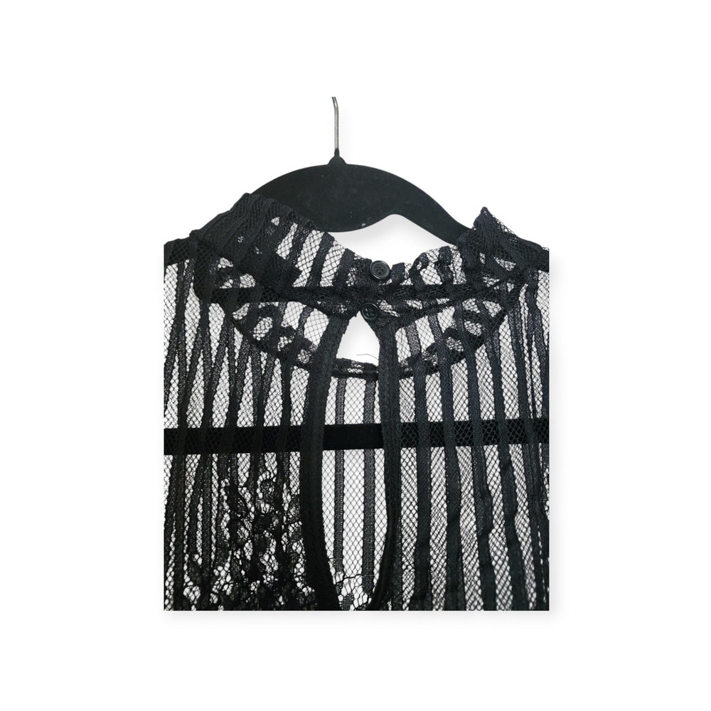Lulus Tempt Me Black Sheer Lace Long Sleeve Crop Top Mock Neck Medium - Picture 7 of 9